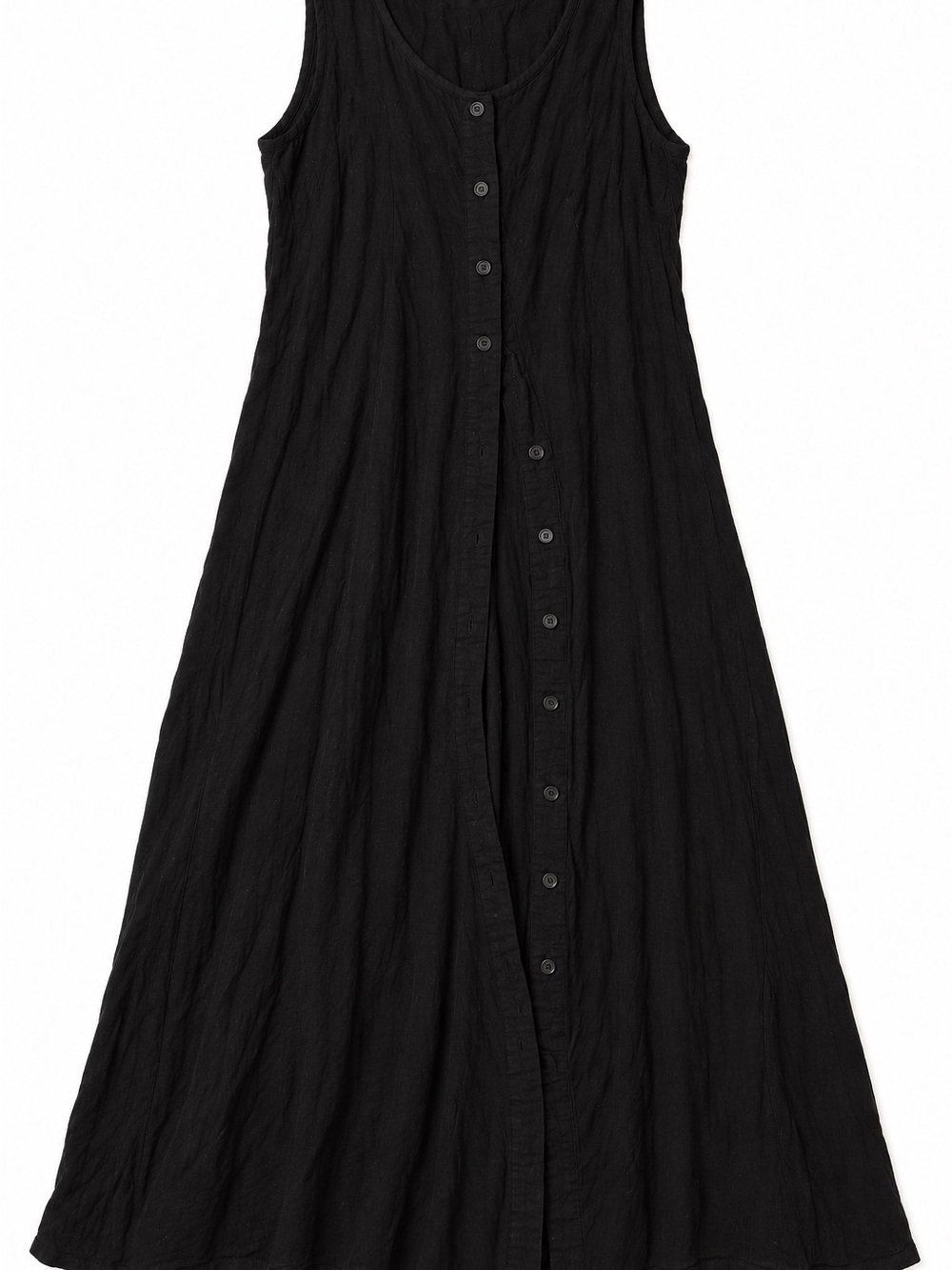 Sleeveless Button-Front Black Midi Dress